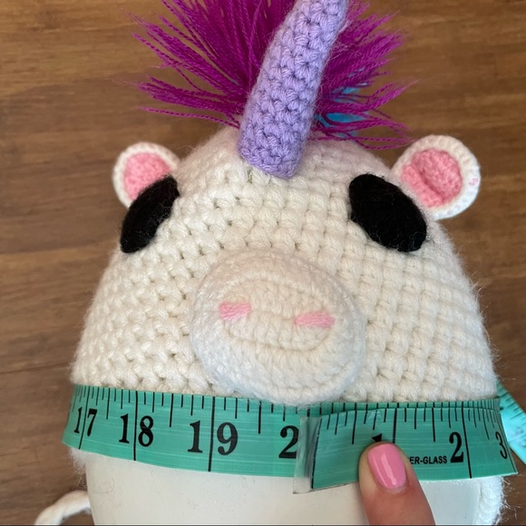 CROCHET RAINBOW UNICORN HAT knit toddler child girl kid photo prop costume 20” - Picture 8 of 8